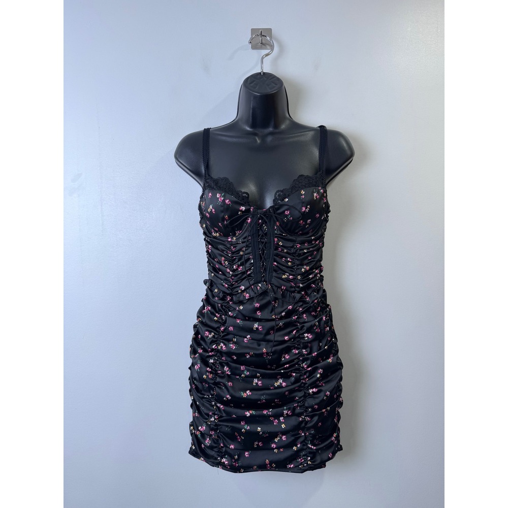 For Love & Lemons Pansy Ruched Corset Floral Mini Dress Small
